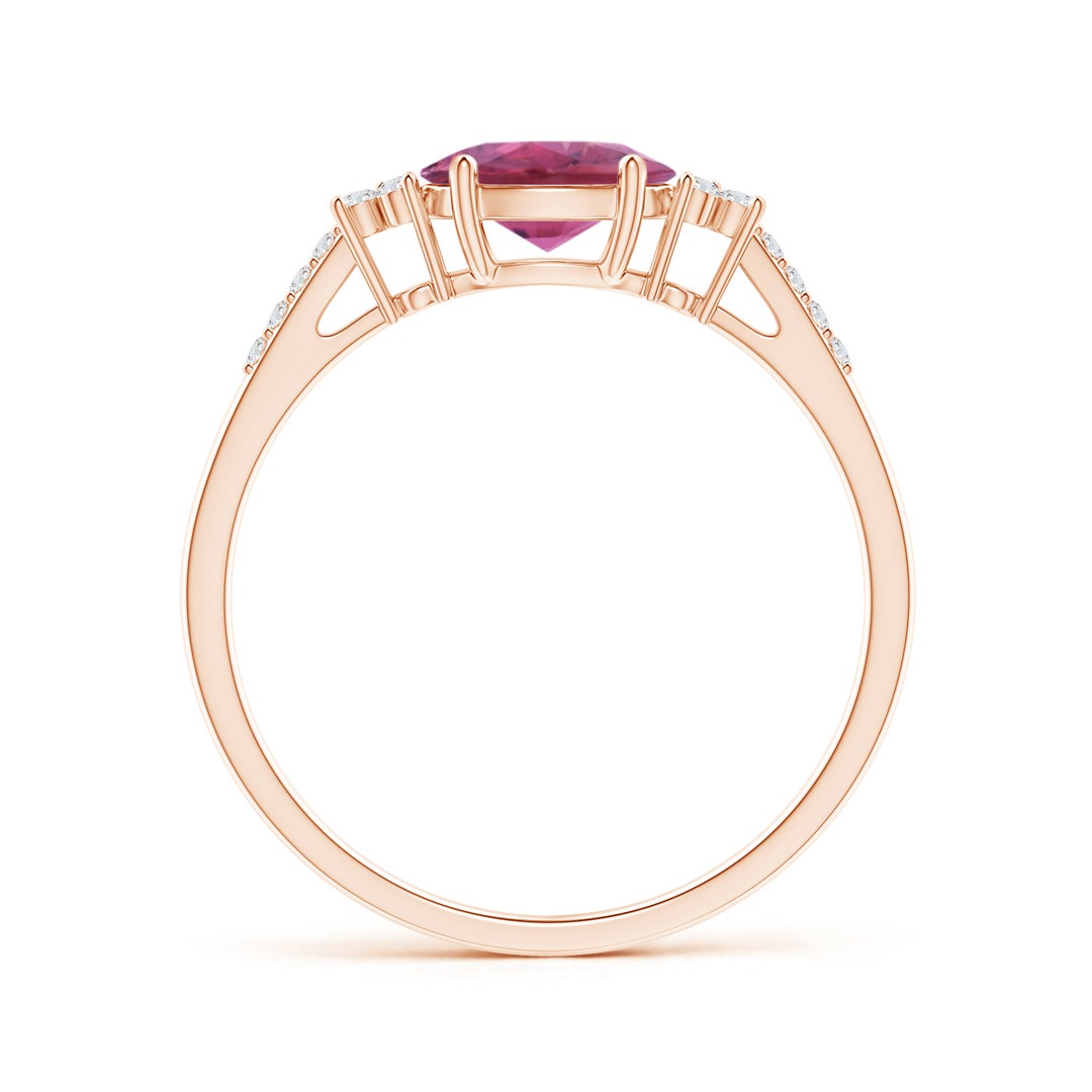 East–West Oval Pink Tourmaline with Moissanite Accents Engagement Ring