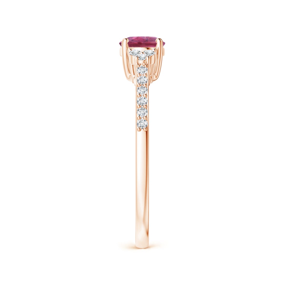 East–West Oval Pink Tourmaline with Moissanite Accents Engagement Ring