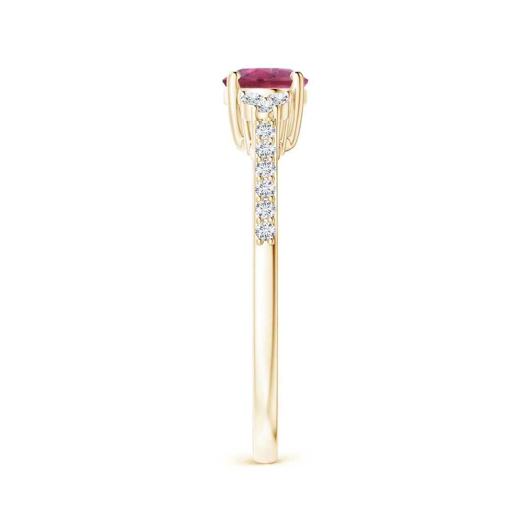 East–West Oval Pink Tourmaline with Moissanite Accents Engagement Ring