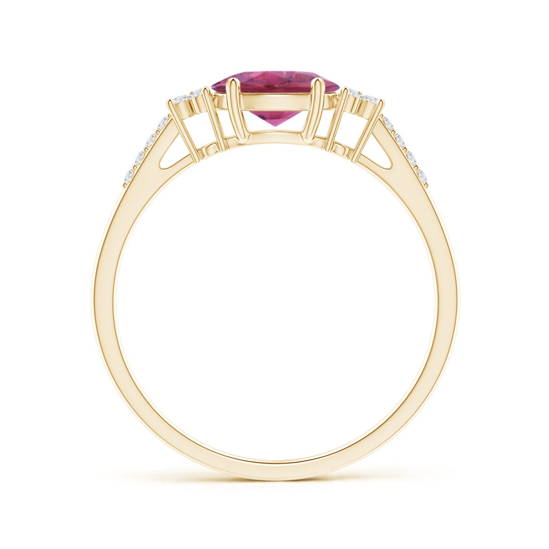 East–West Oval Pink Tourmaline with Moissanite Accents Engagement Ring