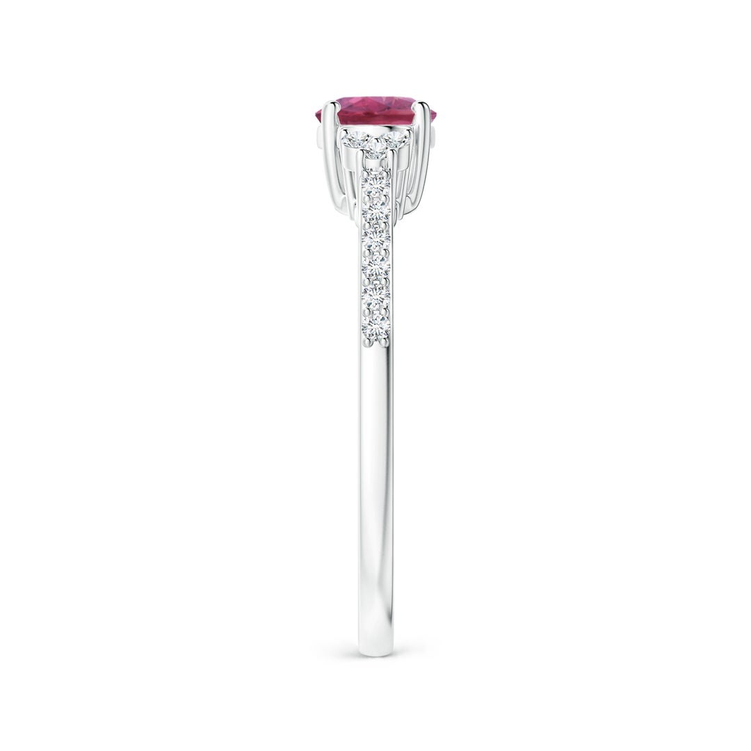 East–West Oval Pink Tourmaline with Moissanite Accents Engagement Ring
