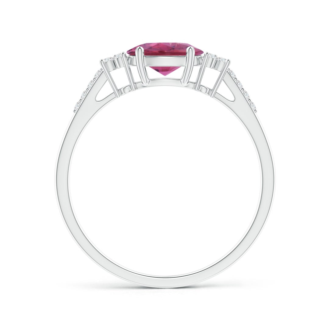 East–West Oval Pink Tourmaline with Moissanite Accents Engagement Ring
