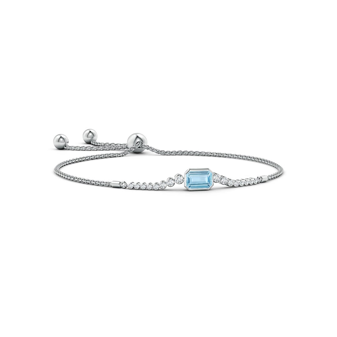 Emerald-Cut Aquamarine and Moissanite Bolo Bracelet