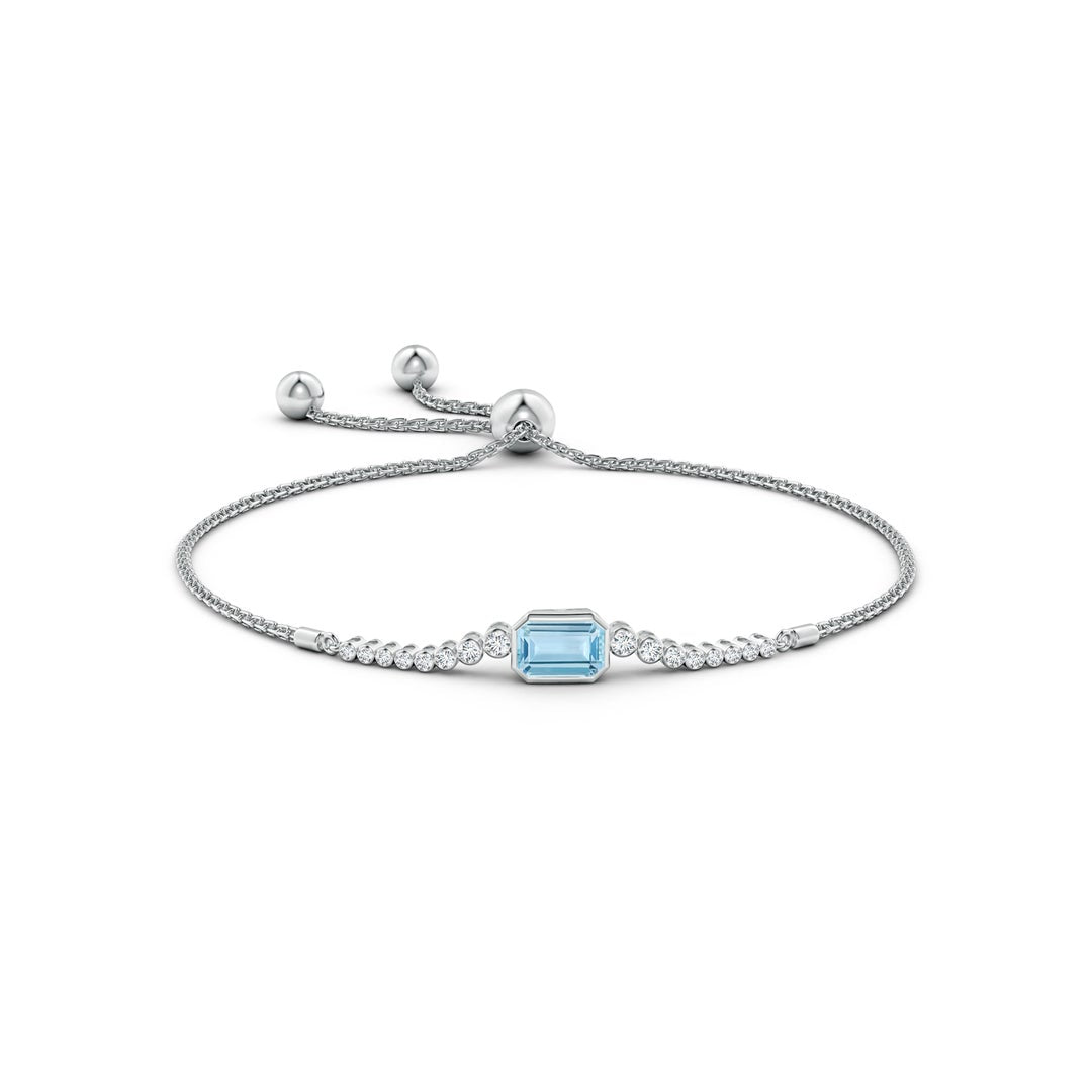 Emerald-Cut Aquamarine and Moissanite Bolo Bracelet