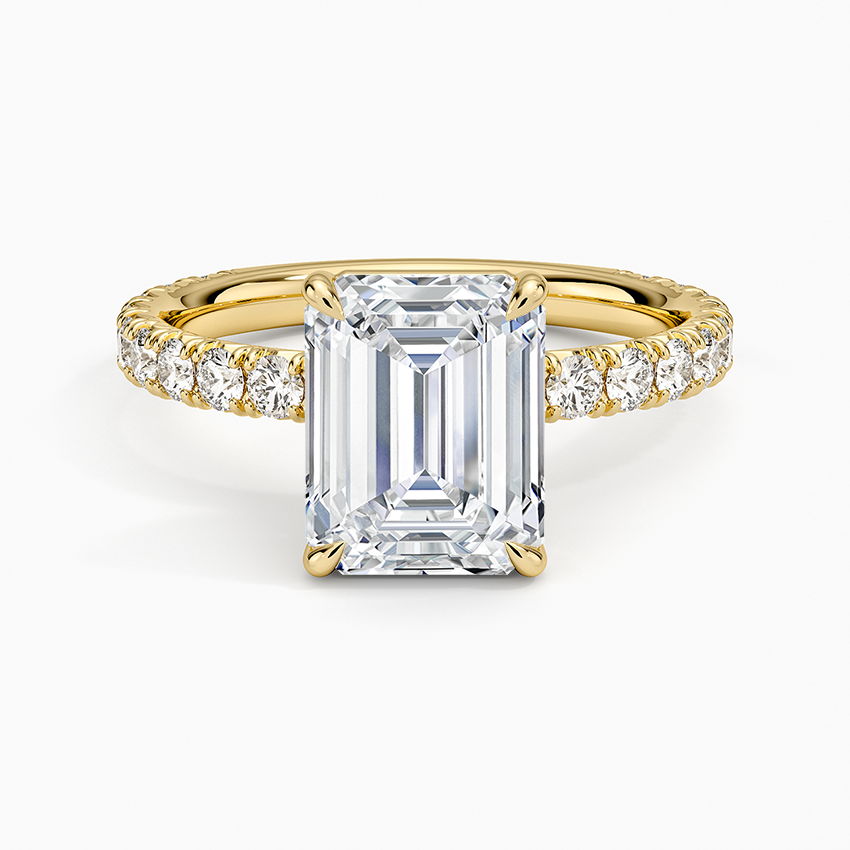 Emerald Cut French Pavé Flush-Fit Moissanite Engagement Ring