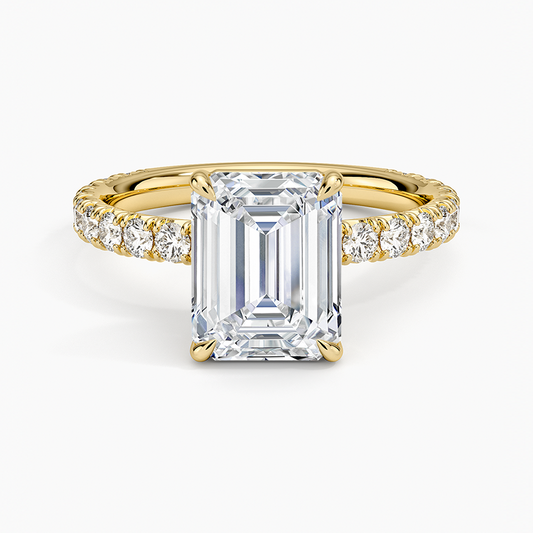 Emerald Cut French Pavé Flush-Fit Moissanite Engagement Ring