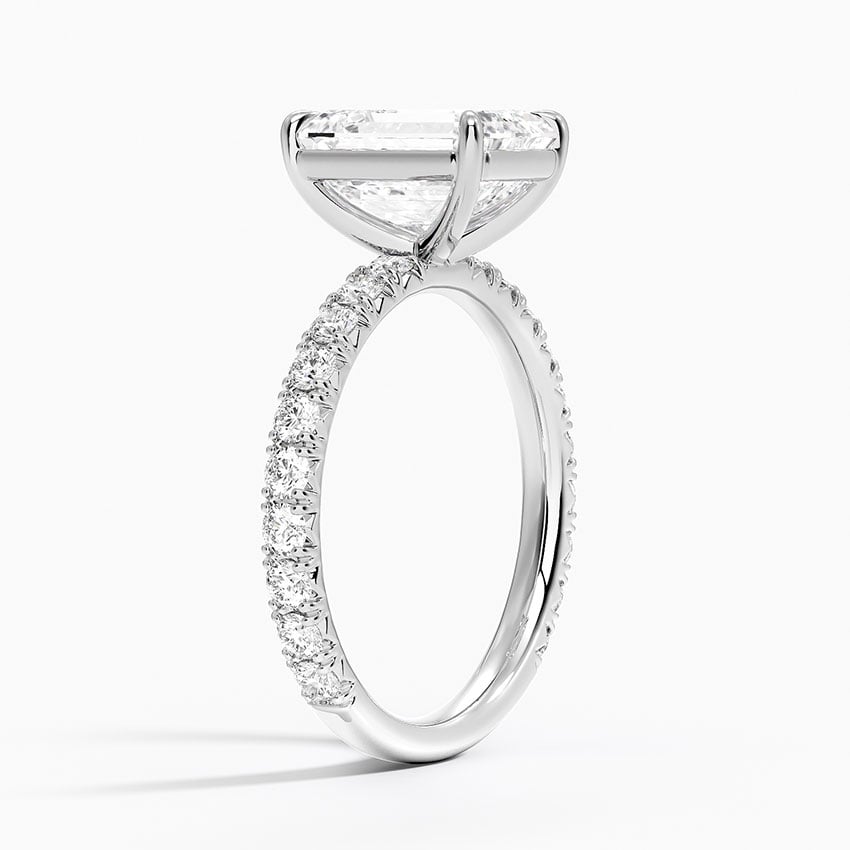 Emerald Cut French Pavé Flush-Fit Moissanite Engagement Ring