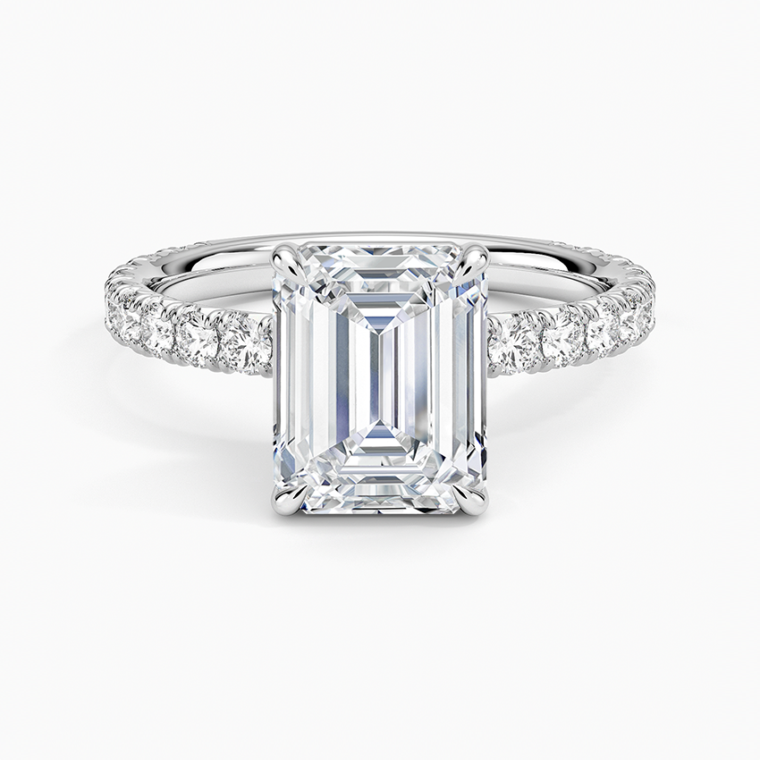 Emerald Cut French Pavé Flush-Fit Moissanite Engagement Ring