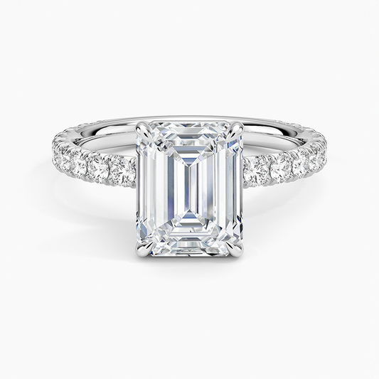 Emerald Cut French Pavé Flush-Fit Moissanite Engagement Ring