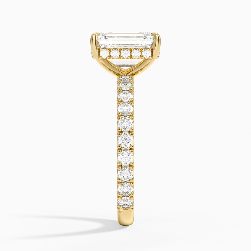 Emerald Cut French Pavé Moissanite Engagement Ring with Hidden Halo