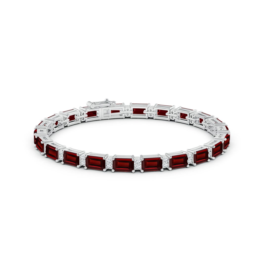 16 CTTW Emerald-Cut Garnet with Moissanite Accents Tennis Bracelet