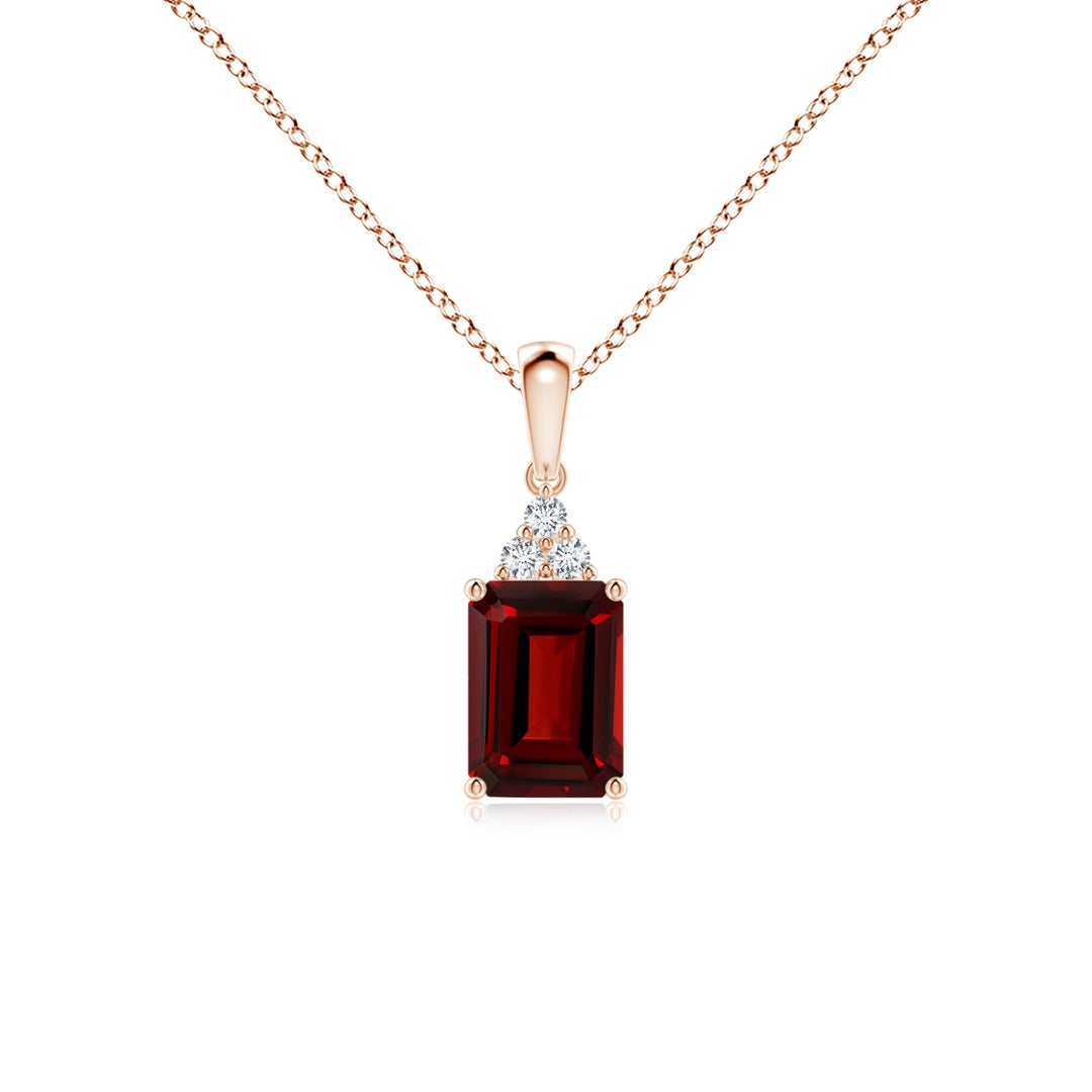 Emerald-Cut Garnet with Trio Moissanite Accent Pendant Necklace