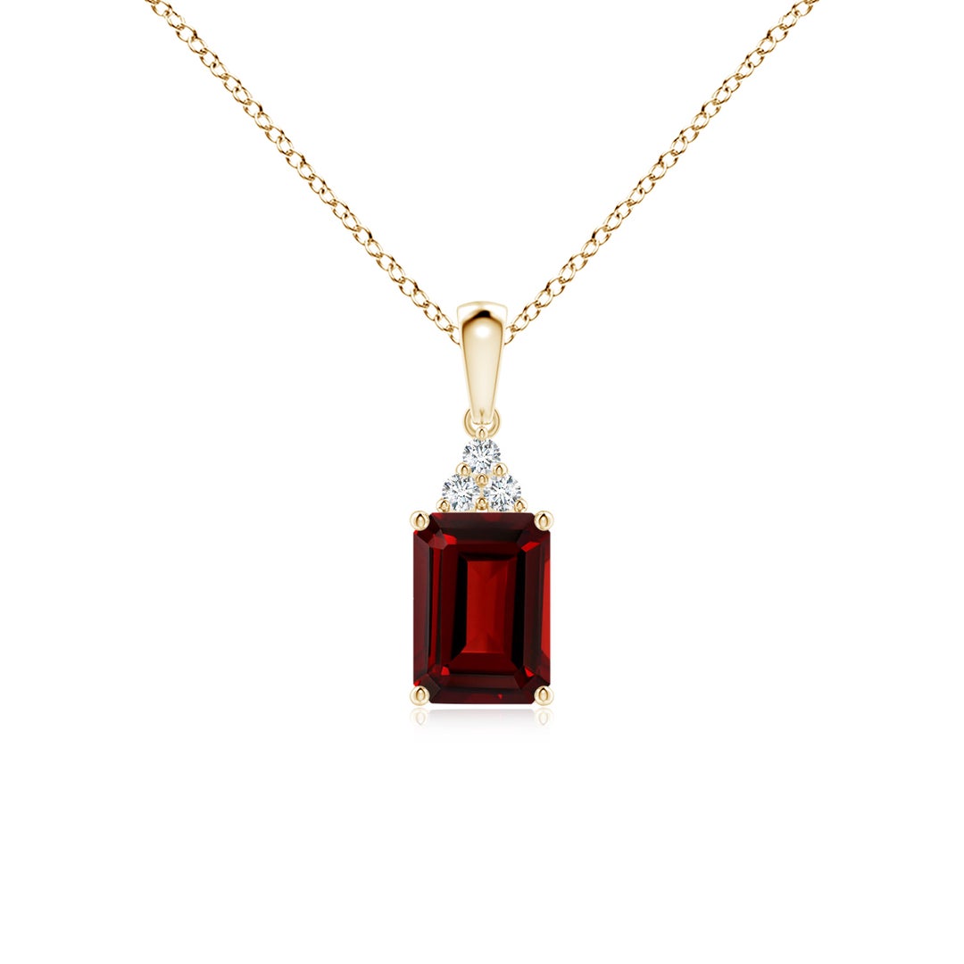 Emerald-Cut Garnet with Trio Moissanite Accent Pendant Necklace