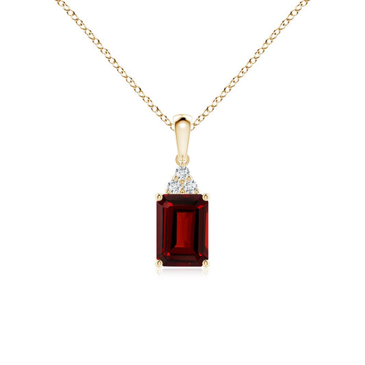 Emerald-Cut Garnet with Trio Moissanite Accent Pendant Necklace