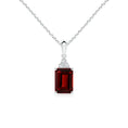 Emerald-Cut Garnet with Trio Moissanite Accent Pendant Necklace