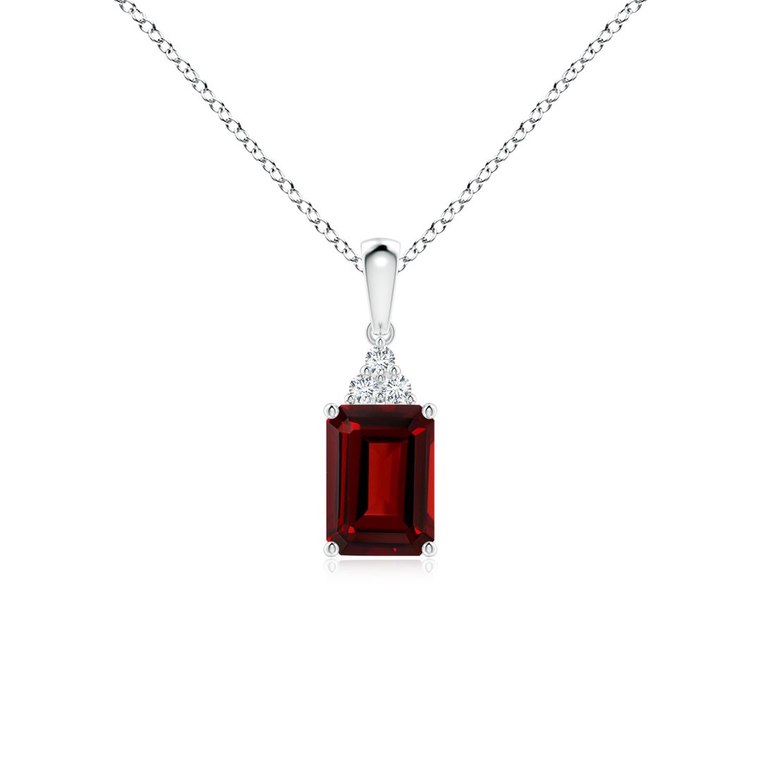 Emerald-Cut Garnet with Trio Moissanite Accent Pendant Necklace
