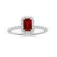 Emerald-Cut Lab-Created Ruby Halo with Pavé Moissanite Promise Ring