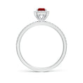 Emerald-Cut Lab-Created Ruby Halo with Pavé Moissanite Promise Ring