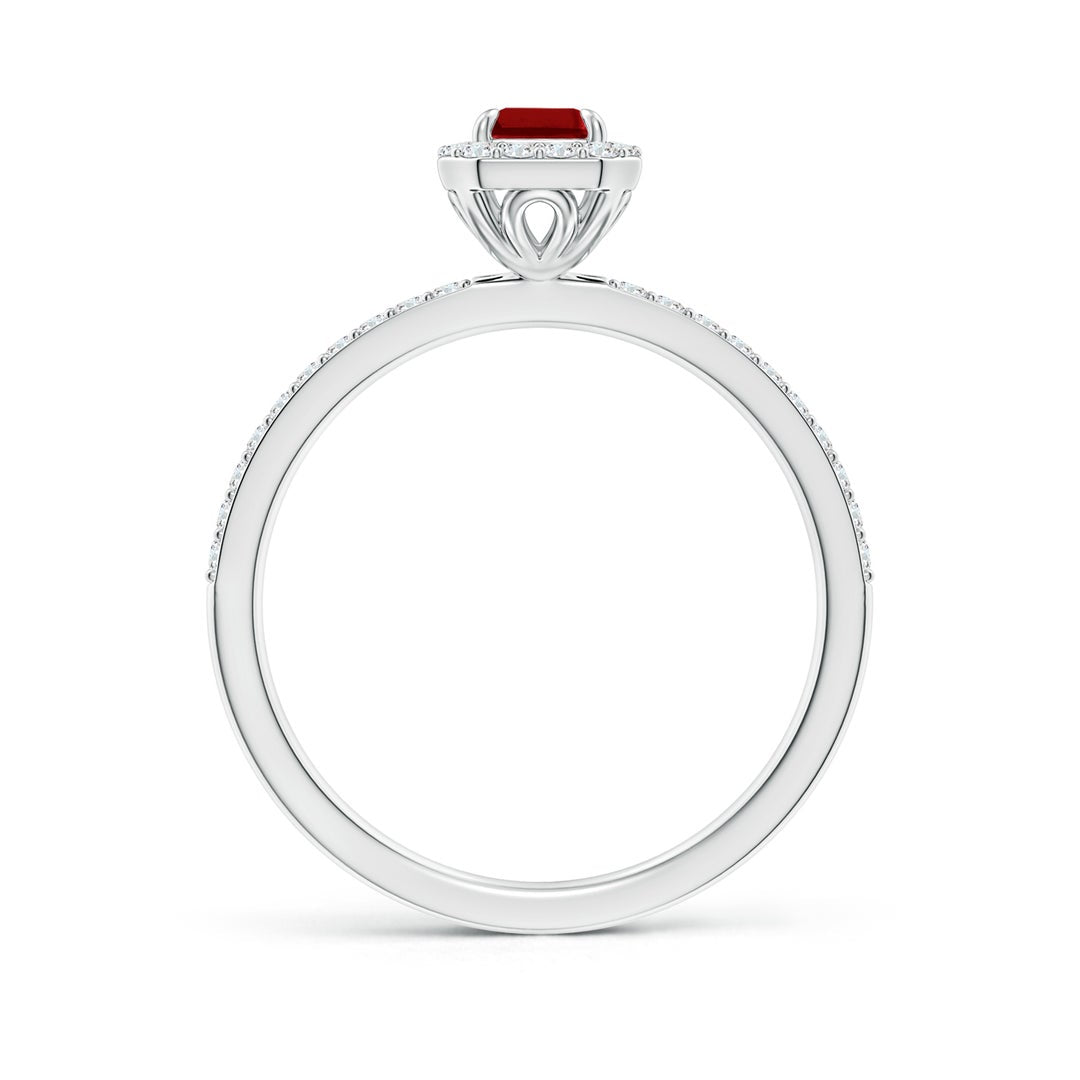 Emerald-Cut Lab-Created Ruby Halo with Pavé Moissanite Promise Ring