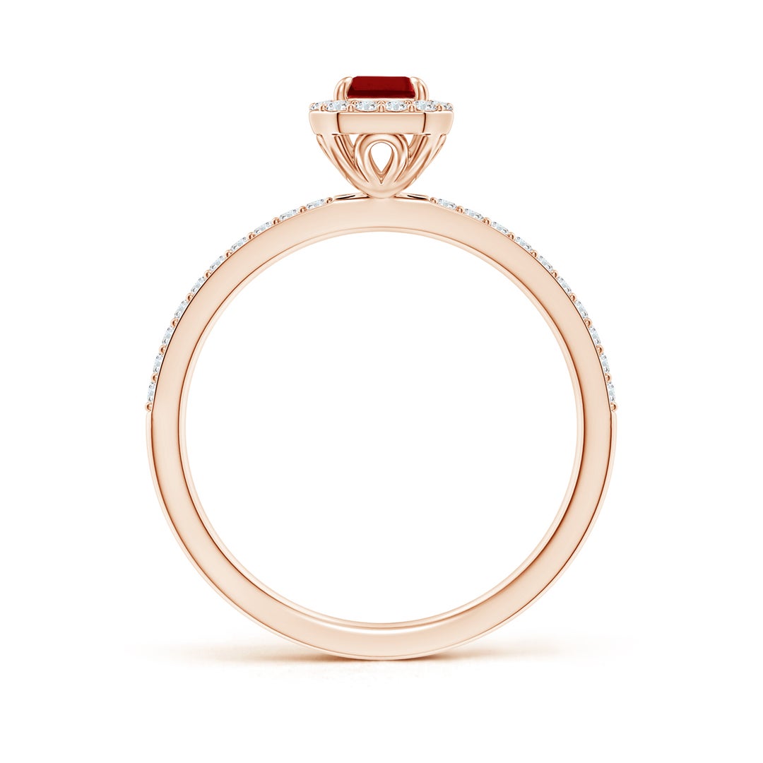 Emerald-Cut Lab-Created Ruby Halo with Pavé Moissanite Promise Ring