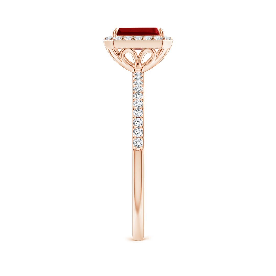 Emerald-Cut Lab-Created Ruby Halo with Pavé Moissanite Promise Ring