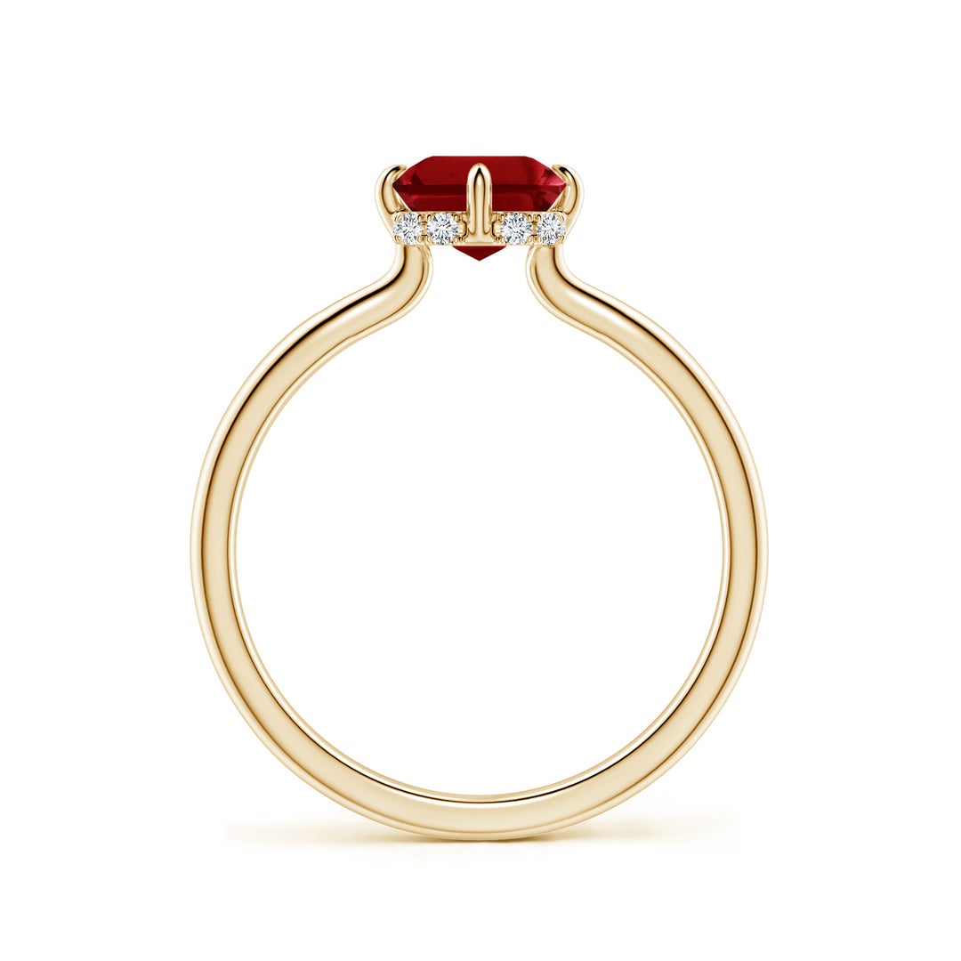 Emerald-Cut Lab-Created Ruby with Hidden Halo Moissanite Engagement Ring