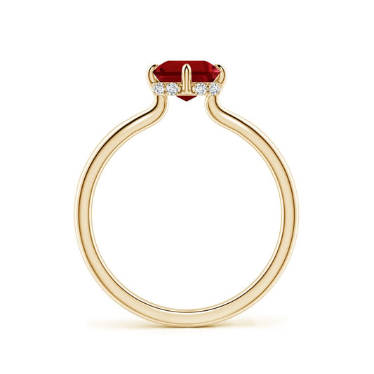 Emerald-Cut Lab-Created Ruby with Hidden Halo Moissanite Engagement Ring