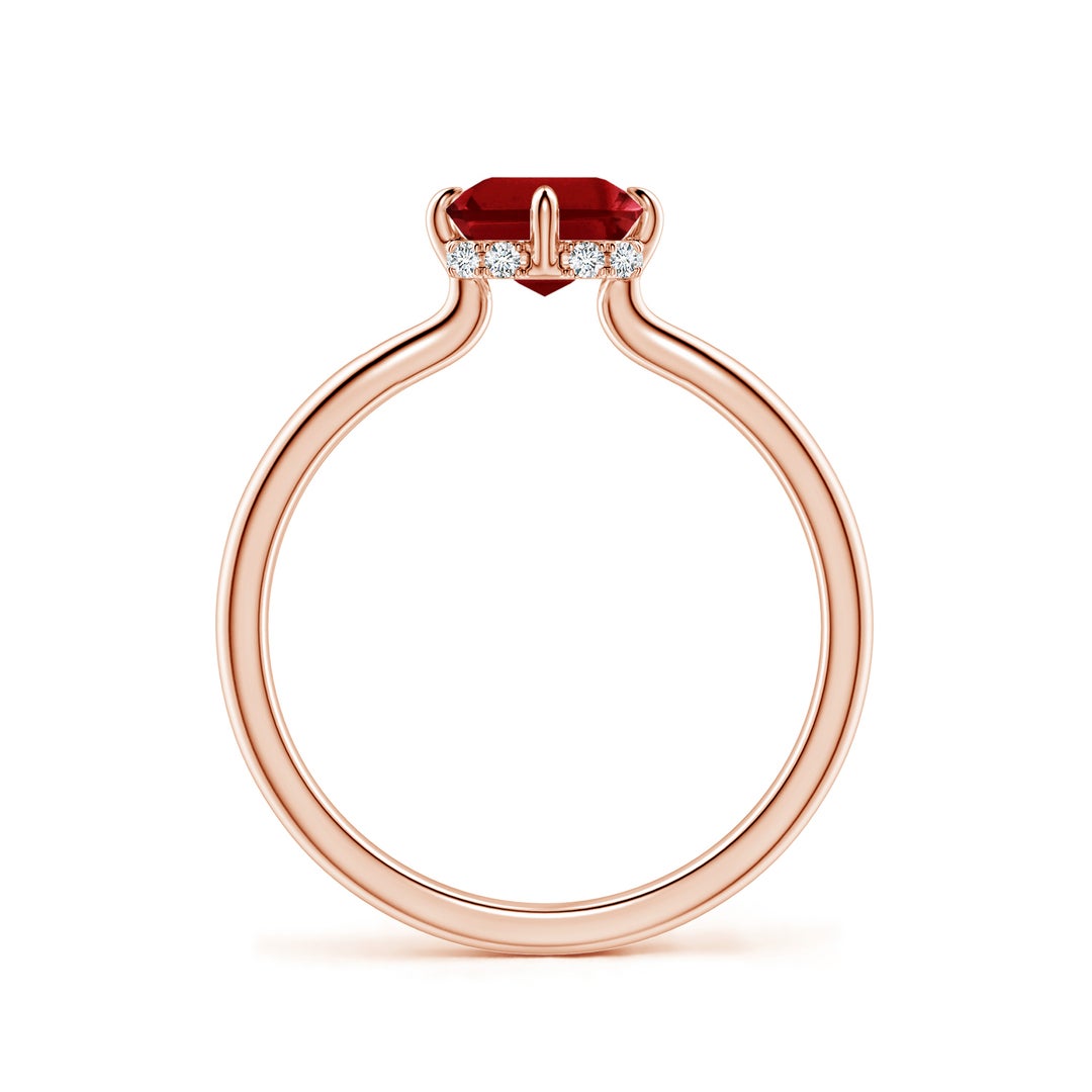 Emerald-Cut Lab-Created Ruby with Hidden Halo Moissanite Engagement Ring