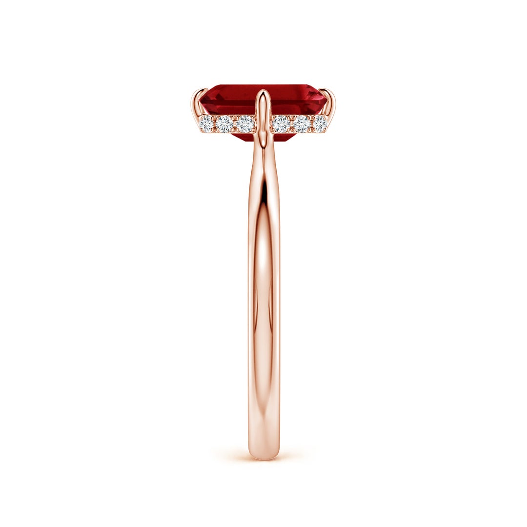 Emerald-Cut Lab-Created Ruby with Hidden Halo Moissanite Engagement Ring