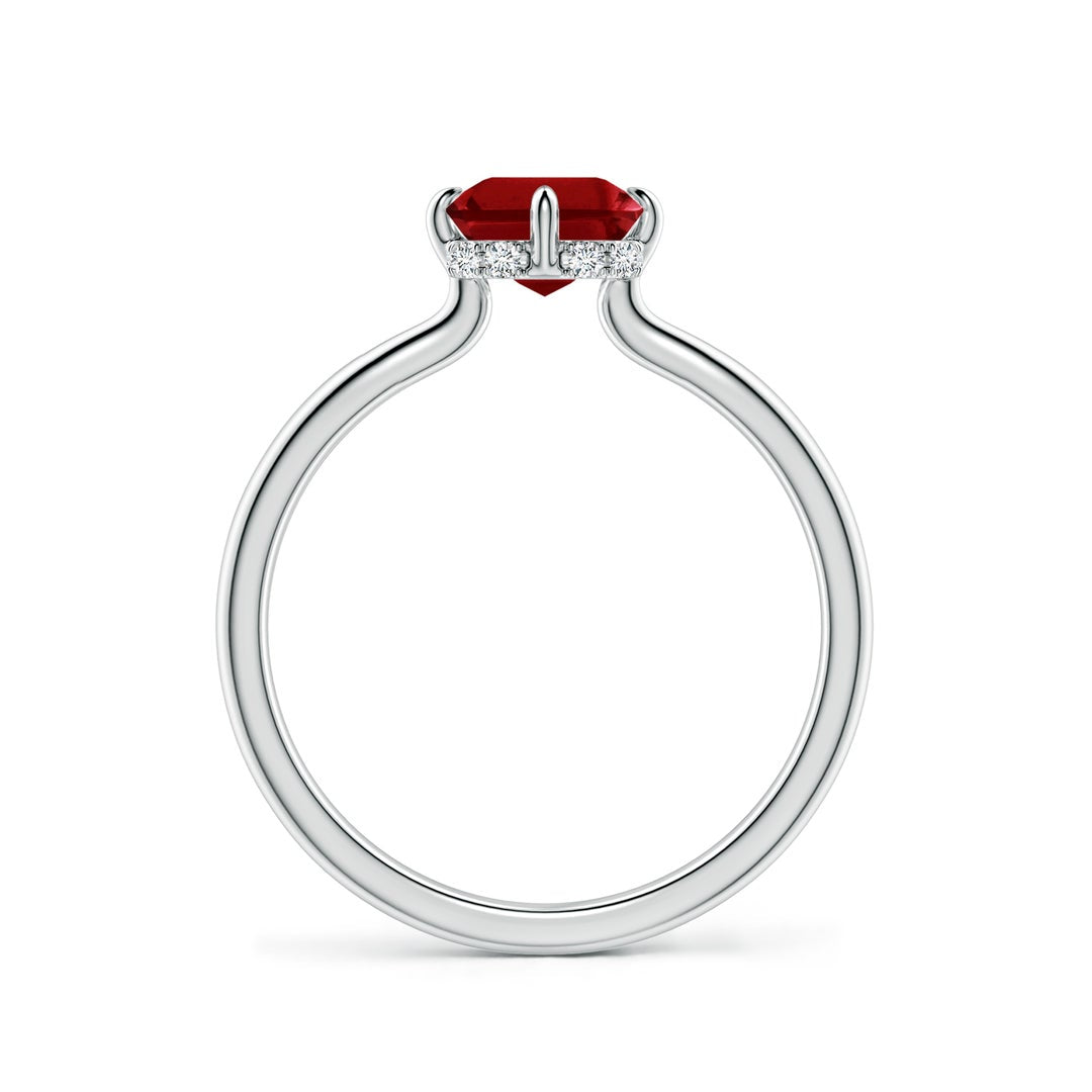 Emerald-Cut Lab-Created Ruby with Hidden Halo Moissanite Engagement Ring