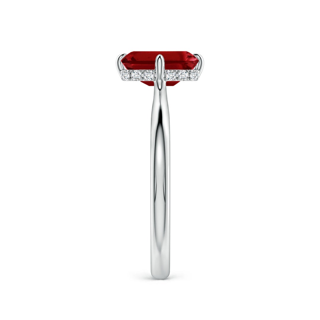 Emerald-Cut Lab-Created Ruby with Hidden Halo Moissanite Engagement Ring