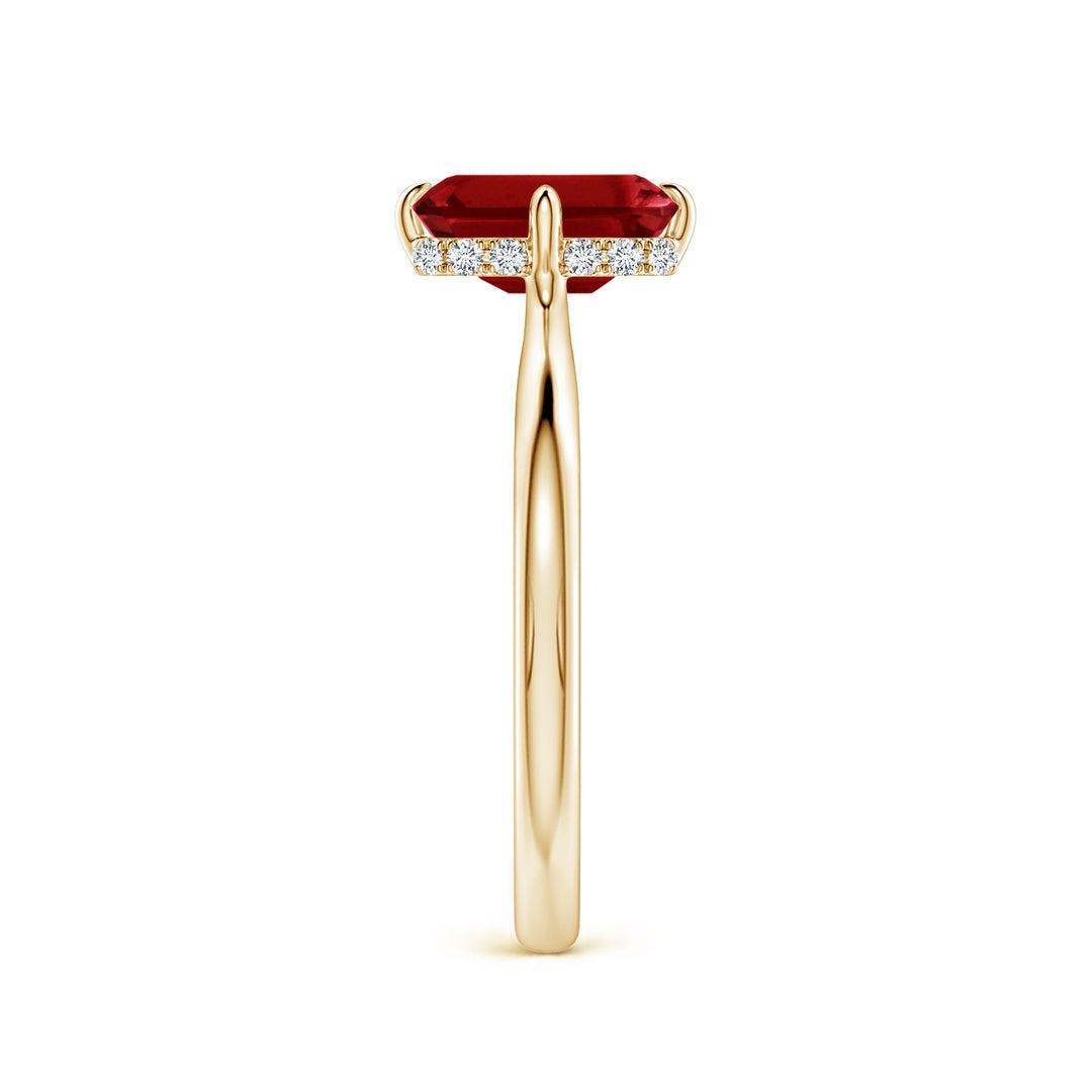 Emerald-Cut Lab-Created Ruby with Hidden Halo Moissanite Engagement Ring