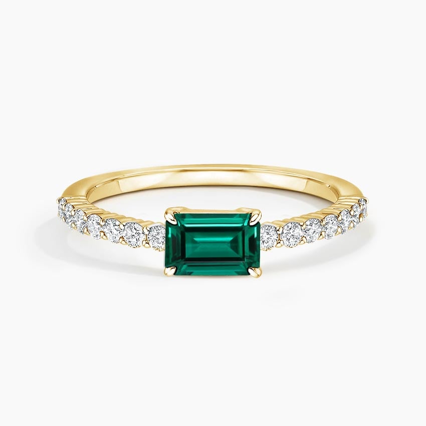 Emerald-Cut Lab Emerald and Moissanite Accent Promise Ring