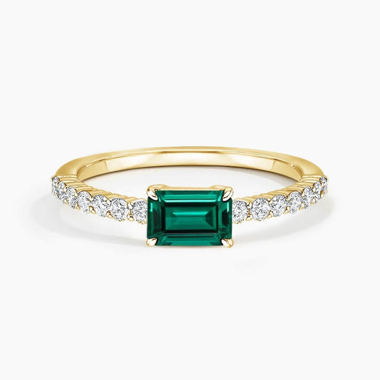 Emerald-Cut Lab Emerald and Moissanite Accent Promise Ring