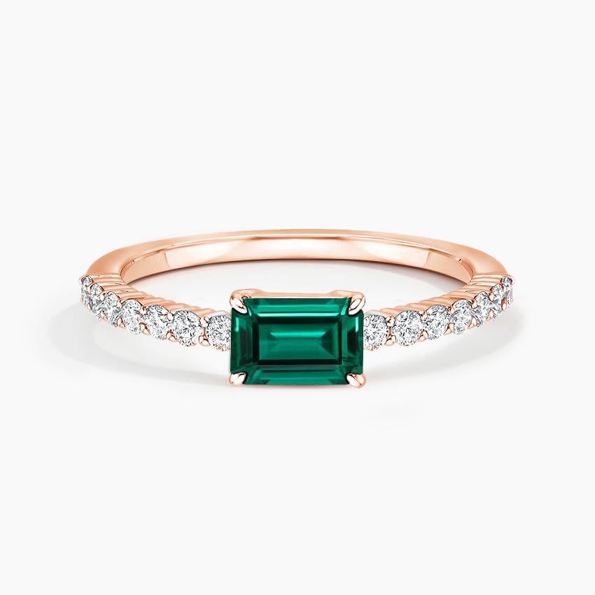Emerald-Cut Lab Emerald and Moissanite Accent Promise Ring