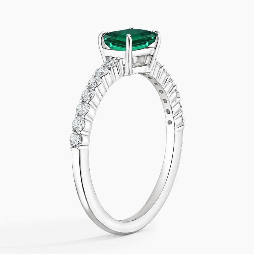 Emerald-Cut Lab Emerald and Moissanite Accent Promise Ring