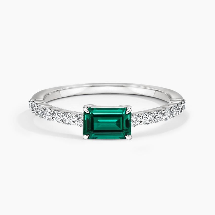 Emerald-Cut Lab Emerald and Moissanite Accent Promise Ring