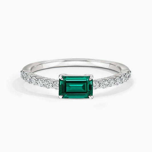Emerald-Cut Lab Emerald and Moissanite Accent Promise Ring
