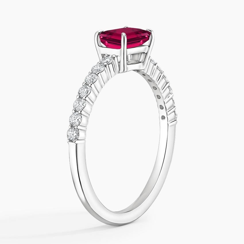 Emerald-Cut Lab Ruby and Moissanite Accent Promise Ring