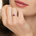 Emerald-Cut Lab Ruby and Moissanite Accent Promise Ring