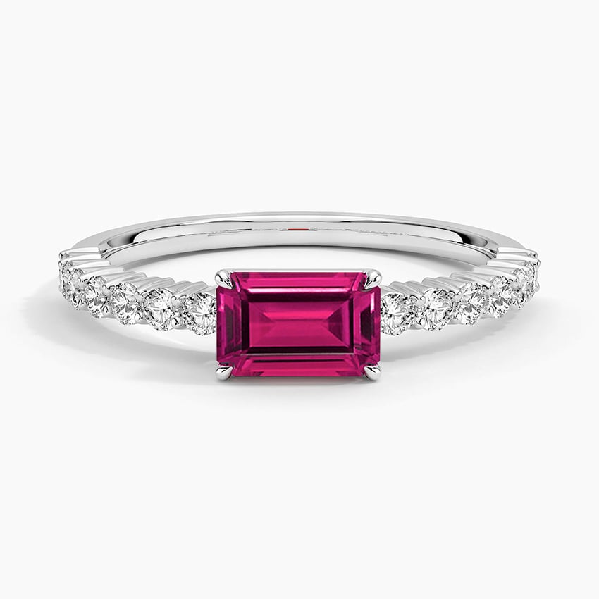 Emerald-Cut Lab Ruby and Moissanite Accent Promise Ring