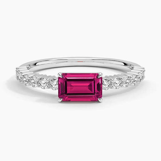 Emerald-Cut Lab Ruby and Moissanite Accent Promise Ring
