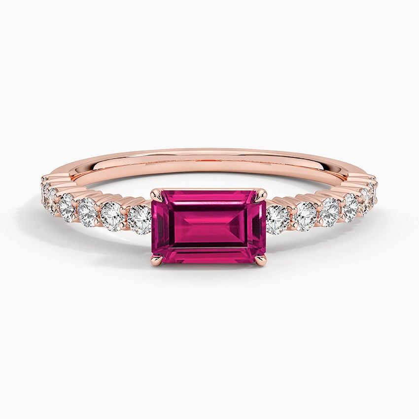 Emerald-Cut Lab Ruby and Moissanite Accent Promise Ring
