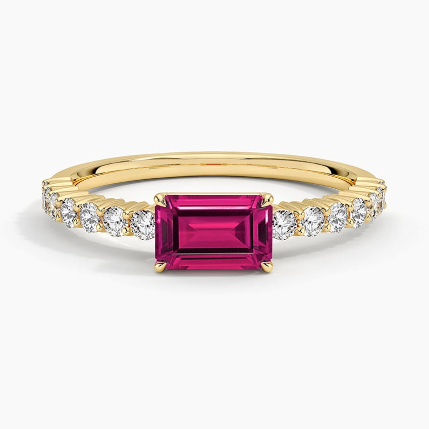 Emerald-Cut Lab Ruby and Moissanite Accent Promise Ring
