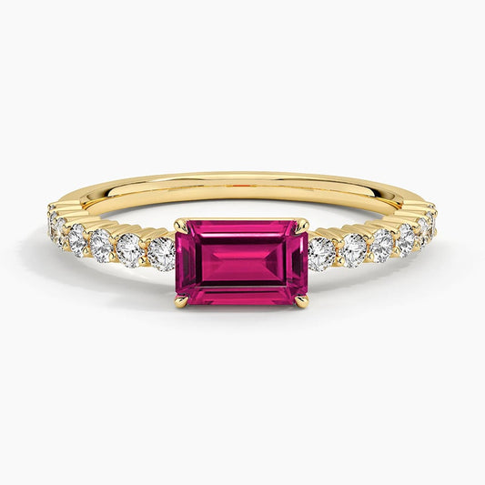 Emerald-Cut Lab Ruby and Moissanite Accent Promise Ring