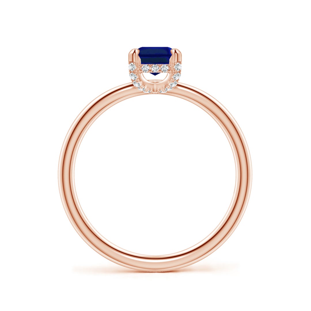 Emerald-Cut Lab Sapphire with Moissanite Hidden Halo Engagement Ring