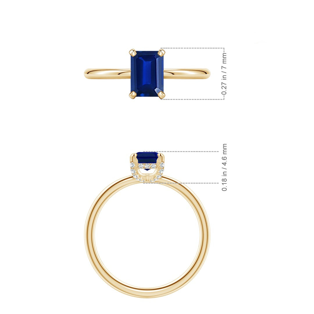 Emerald-Cut Lab Sapphire with Moissanite Hidden Halo Engagement Ring