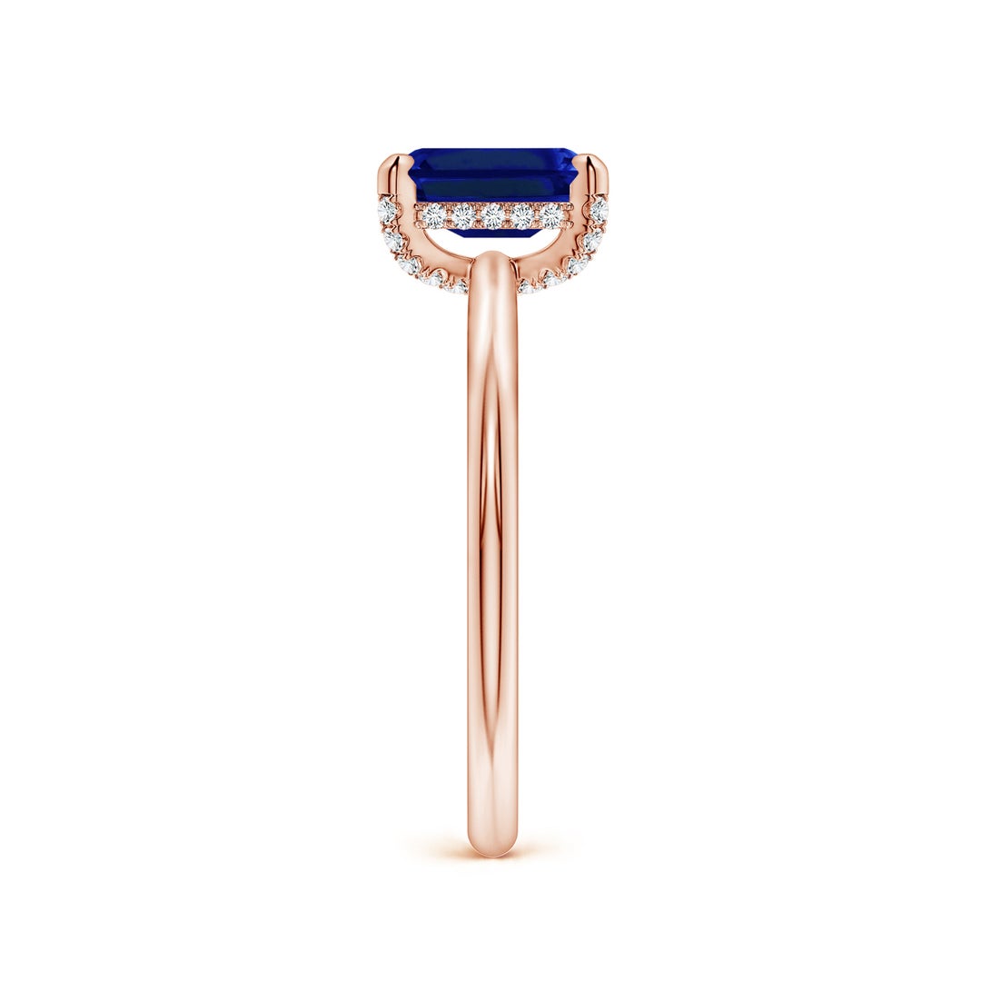 Emerald-Cut Lab Sapphire with Moissanite Hidden Halo Engagement Ring