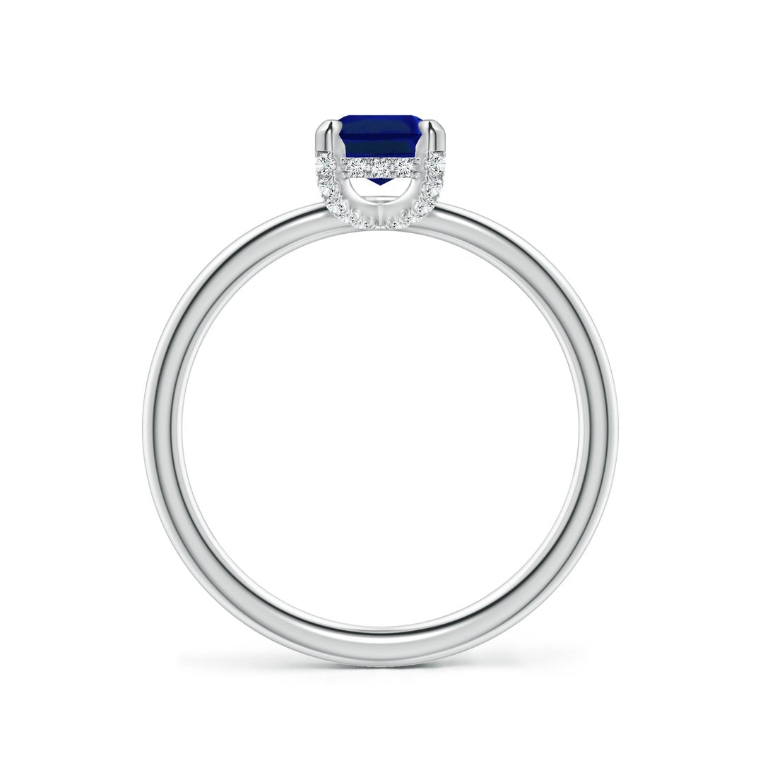 Emerald-Cut Lab Sapphire with Moissanite Hidden Halo Engagement Ring