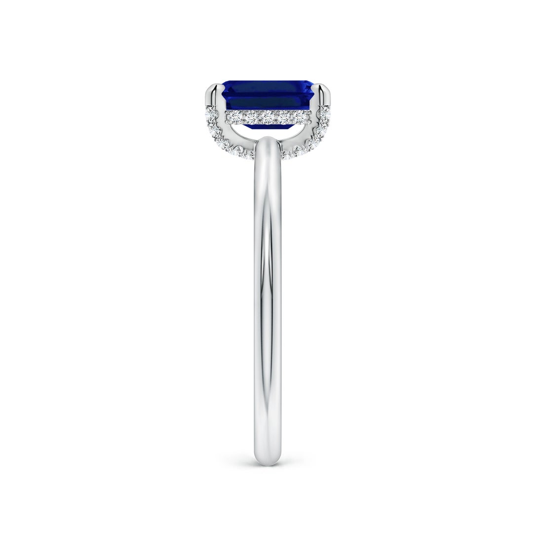 Emerald-Cut Lab Sapphire with Moissanite Hidden Halo Engagement Ring